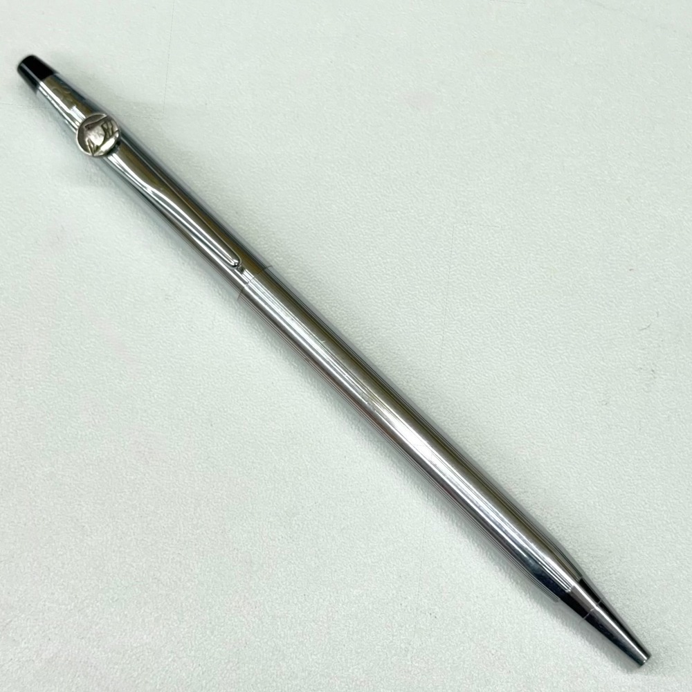 Vintage Cross Century Chrome Ballpoint Pen Black Top Made in USA Logo Emblem